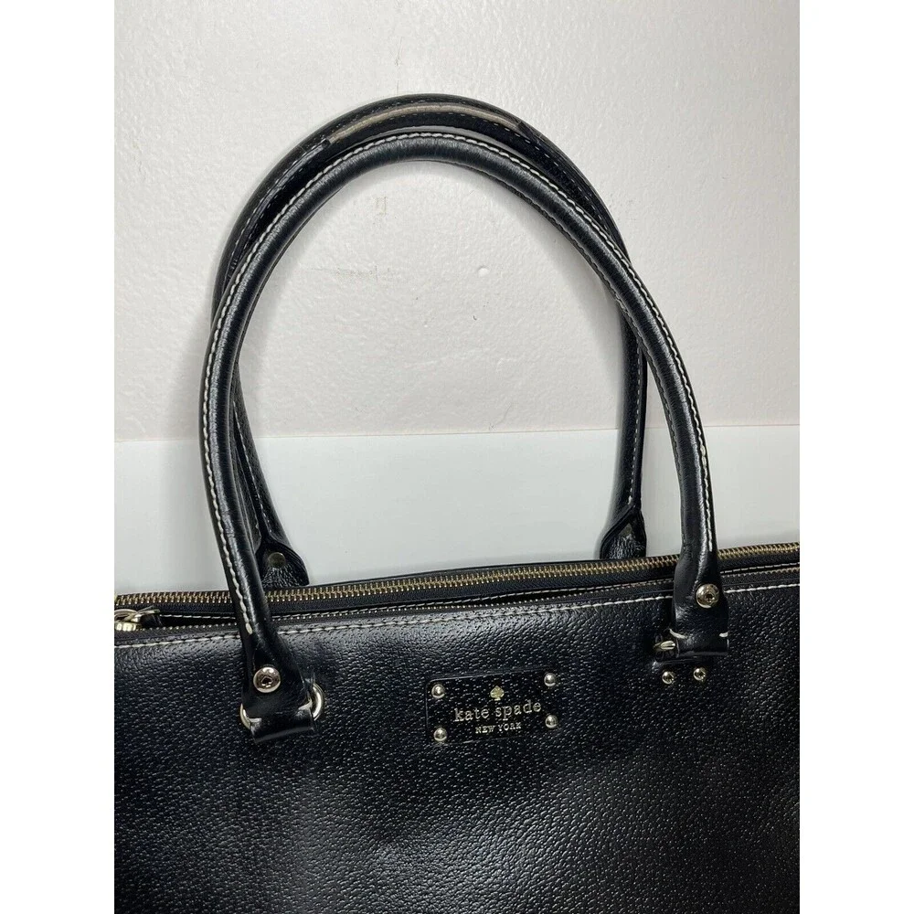 Kate Spade New York Black Pebble Leather Zipper Tote Bag Classic Purse Polka Dot